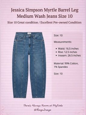 Jessica Simpson Myrtle Barrel Leg Jeans Medium Wash Seam Detail High Rise Sz 10